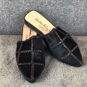 Salvatore Ferragamo Sport Black Calfskin Mules with Quilted Design Sz 6.5 B EUC